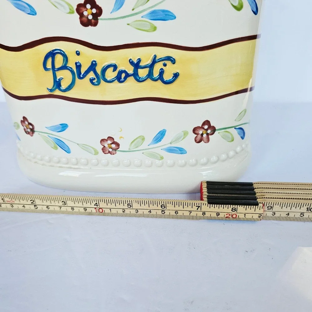Nonni's Ceramic Biscotti Jar Floral Hand Painted Cookie Canister Farmhouse Decor